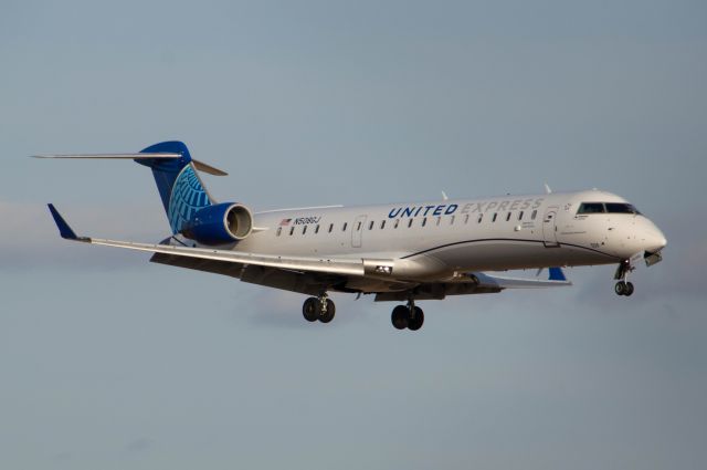 Canadair Regional Jet CRJ-700 (N508GJ) - United (GoJet) 4580 is guiding into DSM's Runway 23 after a short 1 hour flight from ORD. Photo taken March 4, 2020 with Nikon D3200 at 270mm.