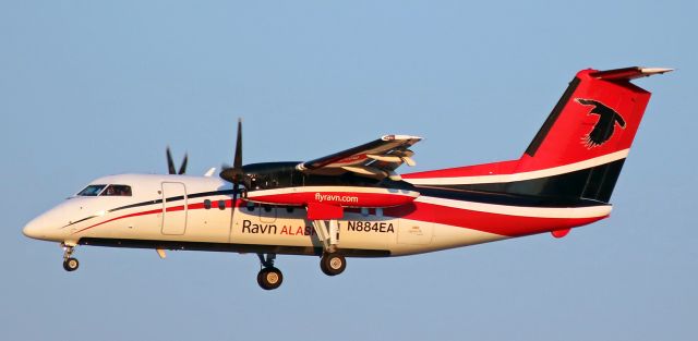 de Havilland Dash 8-100 (N884EA) - Completing an early evening (7:10 PM) approach to Reno Tahoe Internationals runway 34R at the end of a flight from Bellingham (WA) International (KBLI), this RVF Dash 8 is bringing in more people headed for the Burning Man event in Nevadas Black Rock Desert.  About 70,000 people will be attending this years festival.