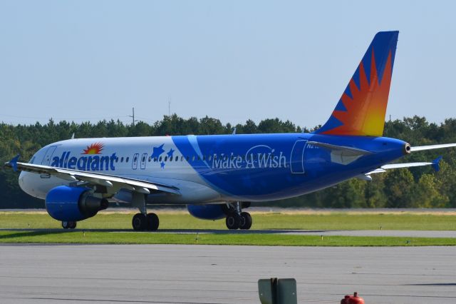 Airbus A320 (N218NV) - New "Make-a-Wish" livery taxiing at KJQF - 9/22/18