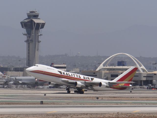 Boeing 747-200 (N715CK) - At LAX, Standing at Imperial hill.