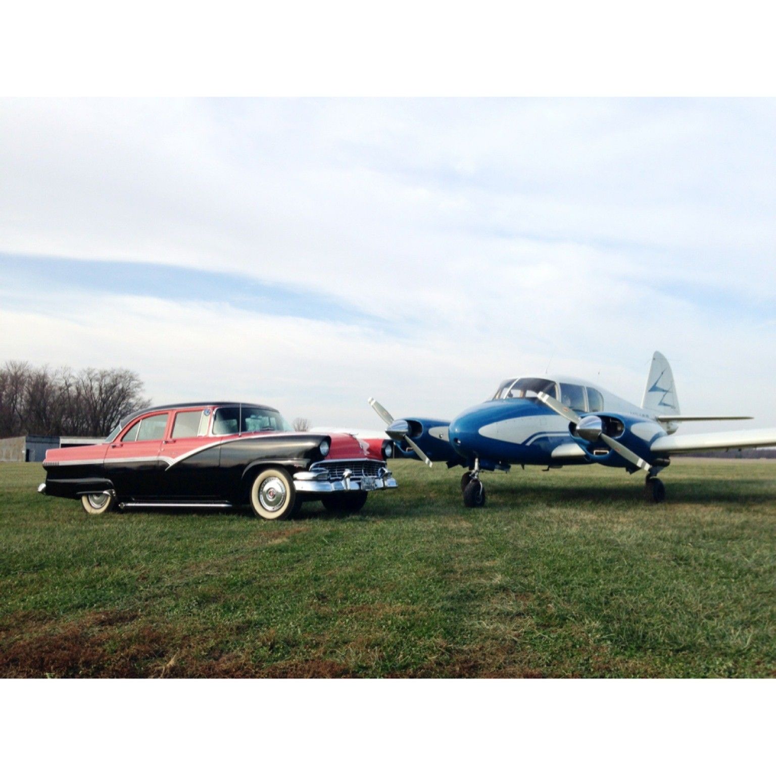 Piper Apache (N1140P) - Our 1955 Piper Apache and a 1956 Ford.