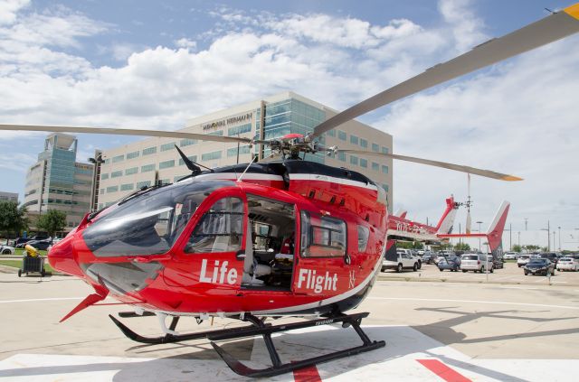 KAWASAKI EC-145 (N452MH) - Memorial Hermann Life Flight on the pad at MH Katy Hospital