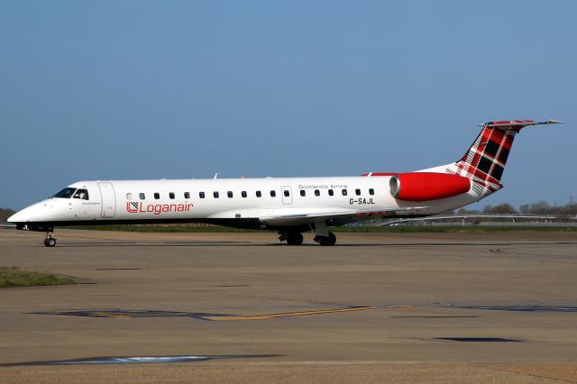 Embraer ERJ-145 (G-SAJL) - Taxiing to Stand 224 on 27-Mar-21 operating flight LOG677 from EGNS.