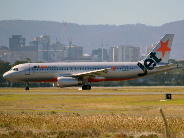 Airbus A320 (VH-VQI) - On taxi-way heading for Terminal One, after landing on runway 23. Thursday 12th April 2012.