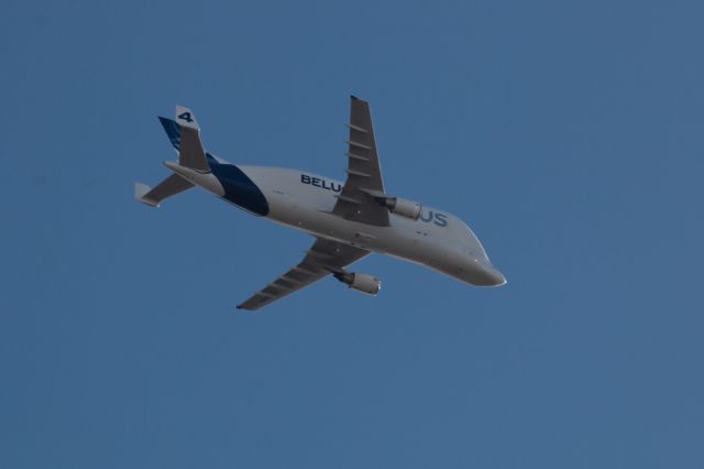 SATIC Super Transporter (F-GSTD) - Airbus Beluga A-300-605ST Airbus Skylink Super Transporter '4' Registration F-GSTD (ICAO 394A63) flies overhead. 