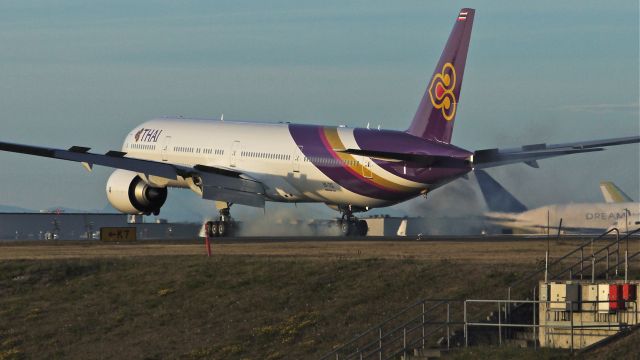 BOEING 777-300 (HS-TKQ) - BOE277 from KARA landing on Rwy 34L on 8/13/13. (LN:1129 cn 41526). The aircraft was returning from being painted.