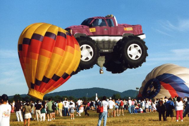 Unknown/Generic Balloon (G-BWMU) - SOLBERG AIRPORT-READINGTON, NEW JERSEY, USA-Circa early 1990s: Seen at the New Jersey Festival of Ballooning was this really BIG monster truck hot air balloon, registration number G-BWMU.