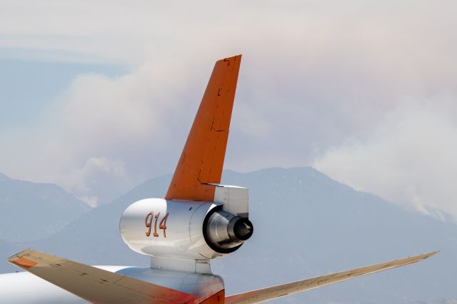 McDonnell Douglas DC-10 (N603AX) - Tanker 914 taxiing back to the tanker base with the Apple Fire in the background