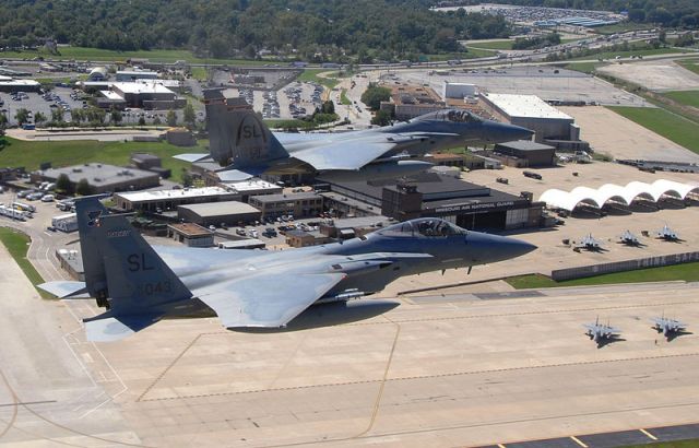 McDonnell Douglas F-15 Eagle — - Two MD F15's doing a fly by over Lambert International Airport