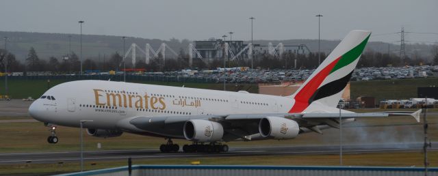 Airbus A380-800 (A6-EUN) - Taken from Freeport Carpark