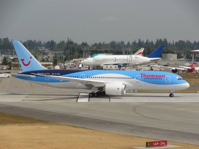 Boeing 787-8 (G-TUID) - Departing on test flight from Paine field