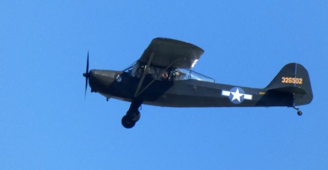 TAYLORCRAFT (1) DL (N47207) - Approaching the Pumpkin drop zone at the annual "Great Pumpkin Fly-In" is this 1947 Taylorcraft L-2 "Grasshopper" DCO-65 in the Autumn of 2022.
