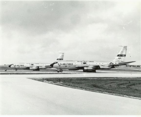 — — - Weather C-135s resting.Transients to Clark AB, Phillipines. Photo taken at Andersen AFB looking NE. (1969). r.f.