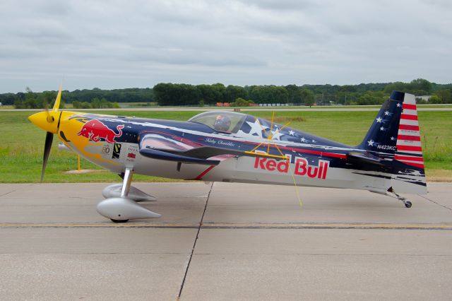 ZIVKO Edge 540 (N423KC) - Kirby Chambliss at the Central Iowa Airshow entertained the audience in his Zivko Edge as part of the Red Bull Air Force.  His performance was awesome and showcased his skills in the aircraft.  Photo taken August 25, 2019 with Nikon D320 at 26mm.