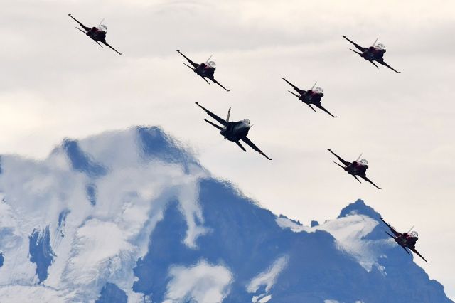 Northrop RF-5 Tigereye (J3091) - The "Patrouille Suisse", aerobatic team of the Swiss Air Force during the demonstration in Thun, Switzerland. (08-17-2019)br /J-3091 is the aircraft of the leader.