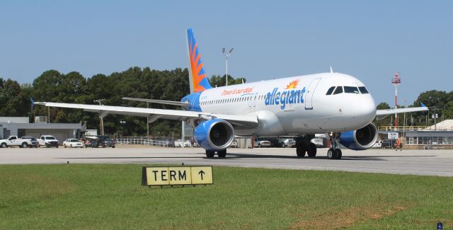 Airbus A320 (N234NV) - An Allegiant Air Airbus A320-214 taxiing from the terminal at Northwest Alabama Regional Airport, Muscle Shoals, AL - September 6, 2019.