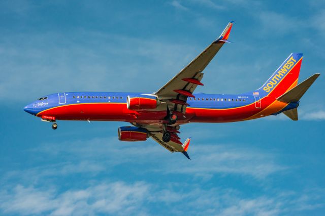 Boeing 737-800 (N8301J) - Southwest Airlines "Warrior One" plane on final approach to KCMH on November 1st.   Arriving from Las Vegas/McCarren Airport.   I shot this photo from about a mile east of the airports runway 28L.   