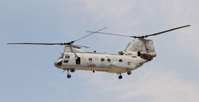 15-3369 — - This is another photo that I found while looking thru my old pictures, and I have no doubt that that everyone will understand why I definitely want it in my FA folder. I snapped this pic of 153369, a Boeing Vertol CH-46E Sea Knight, also referred to as a "Phrog," on Armed Forces Day in 2014. On the day I took this pic, I had no way of knowing that this Phrog would be the last one to be retired from military service and I certainly did not know that today it would be on display in the Smithsonian Institute in the Steven F. Udvar-Hazy Center. The fresh coat of green paint it now wears in the Smithsonian makes it look completely different from the way it looked when I snapped it here in 2014 as it departed KRNO, but despite how it looks in this click, I am very, very pleased to have been able to get this shot of the last "active duty" Sea Knight and have it in my FA folder.br /br /To read more about 153369s "retirement" and placement into the Smithsonian Institute, click on the links below ...br /br /a rel=nofollow href=http://news.usni.org/2015/04/10/marines-bid-phrog-farewell-to-last-active-ch-46e-sea-knight-squadronhttps://news.usni.org/2015/04/10/marines-bid-phrog-farewell-to-last-active-ch-46e-sea-knight-squadron/abr /br /a rel=nofollow href=http://www.airspacemag.com/daily-planet/marine-legend-arrives-national-air-and-space-museum-180956670/https://www.airspacemag.com/daily-planet/marine-legend-arrives-national-air-and-space-museum-180956670//a