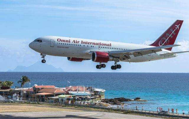 BOEING 767-200 (N234AX) - Omni Air International charter B767-200ER for the very first time landing at St Maarten.