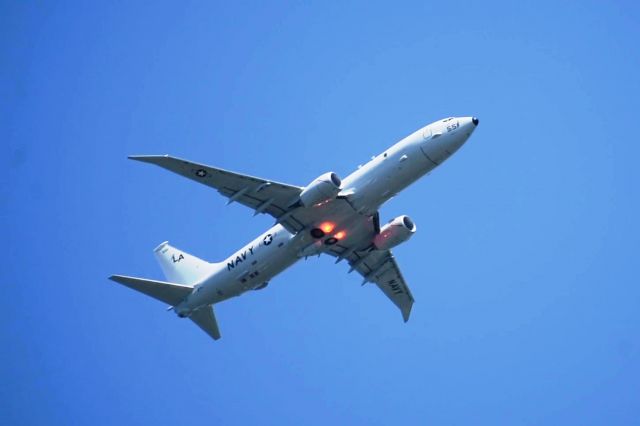 Boeing P-8 Poseidon — - US Navy/Boeing P-8 "Poseidon" was performing a series of touch-n-go's at Myrtle Beach International (KMYR), SC Airport on 4/10/2020. Image is from my House which is approximately five miles south of KMYR.