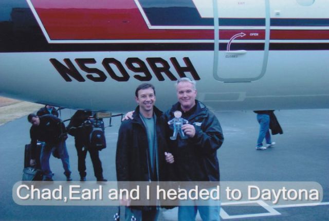 Saab 2000 (N509RH) - Flat Stanley spent some time with Jimmie Johnson, the 5 Time Nextel Cup Series Champion, during Daytona Speedweeks and in this shot he is getting ready to board the plane with Chad Knaus (Crew Chief) and Earl Barban (Spotter).