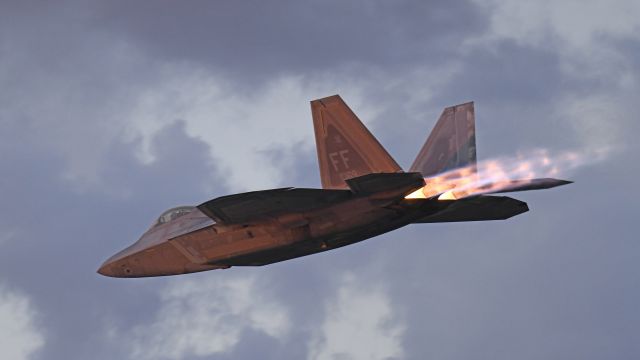 Lockheed F-22 Raptor (08-4169) - Performing a demo flight during the Saturday night airshow at AirVenture 2023.