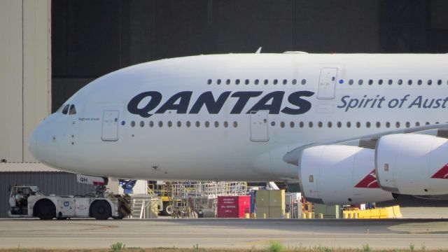 Airbus A380-800 (VH-OQH) - Taxiing to the QANTAS hangar at LAX. July 2017