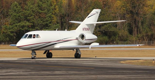 Dassault Falcon 20 (N780RA) - A Royal Air Freight Dassault Falcon 20F turning onto the ramp in the mid-day sun at Anniston Regional Airport, AL - November 11, 2019. 