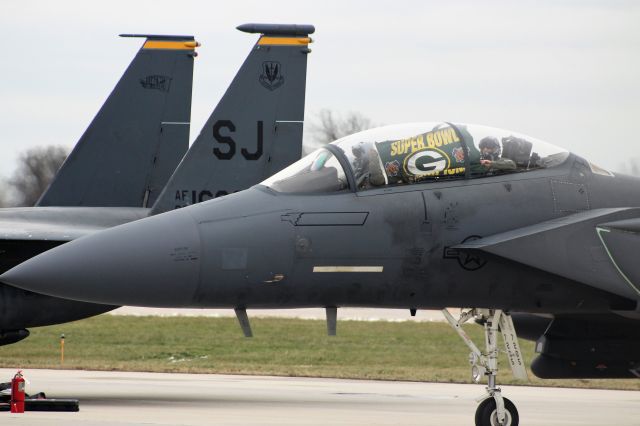 McDonnell Douglas F-15 Eagle (AFR87178) - "Die Hard Green Bay Packer Fans from Seymour Johnson AFB" !!