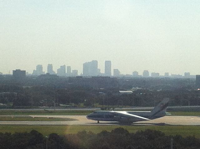 Antonov An-124 Ruslan (RA-82046) - VDA1402 Waiting for take off the city of Tampa Fl in background