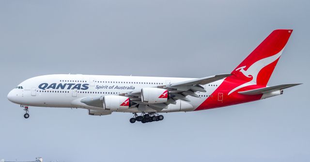 Airbus A380-800 (VH-OQC) - The only QANTAS super I saw airborne! This one was tardy into LAX this morning giving me a chance to snap this pic.