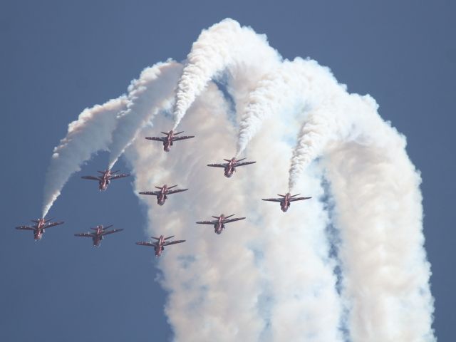 — — - Red Arrows perform at RAF Waddington, as a 9 ship formation.