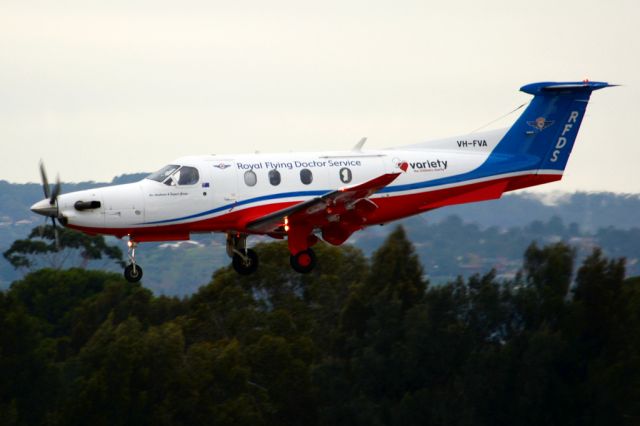 Pilatus PC-12 (VH-FVA) - On short finals for runway 05. Thursday, 19 June 2014.