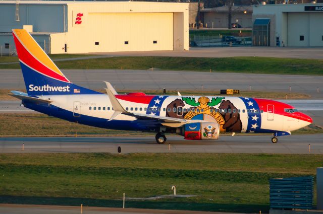 Boeing 737-700 (N280WN) - Southwest 226 is taxing to Runway 23 for departure to St. Louis, KSTL.  Photo taken March 30, 2020 at 6:56 AM with Nikon D3200 at 220mm.