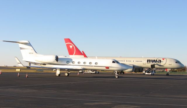 Gulfstream Aerospace Gulfstream IV (N5114) - Taken 11/16/08 on the ramp at Wilson Air Center when the Detroit Lions were in town to play the Carolina Panthers. N5114 was owned at the time by General Motors and is parked next to the team charter N555NW.