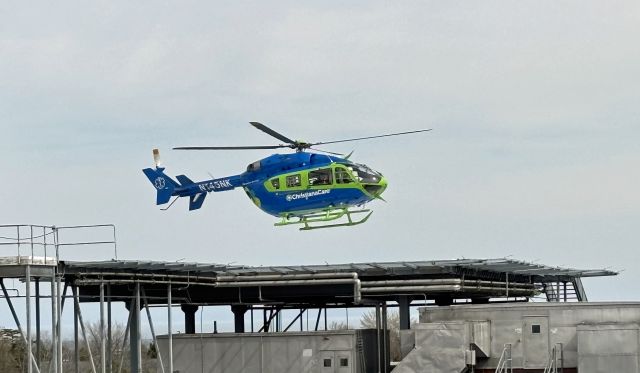 KAWASAKI EC-145 (N145NK) - BEBE HEALTHCARE HELIPAD-LEWES, DELAWARE, USA MARCH 20, 2025: A medevac helicopter is seen by RF at approximately 1157 hrs. taking off from the rooftop helipad of Bebe Healthcare, located on Savannah Road in Lewes, Delaware.