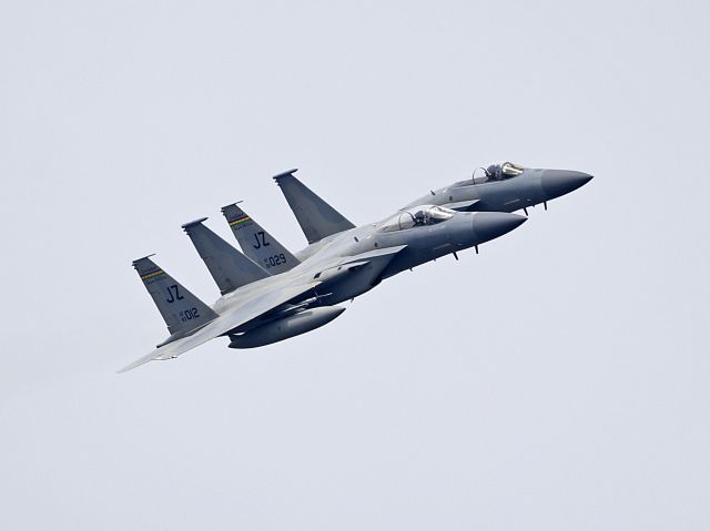 McDonnell Douglas F-15 Eagle (80-0029) - A pair of F-15C’s, 83-0012 and 80-0029, of the 159th Fighter Wing, Louisiana Air National Guard, Bayou Militia, screaming over the shores of Lake Erie at the Cleveland Airshow, on 3 Sep 2022. 