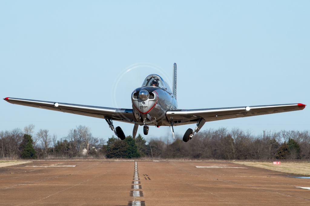 N6849C — - A beautiful 1953 T-34A Mentor of the Commemorative Air Force departing the Caddo Mills Municipal Airport.