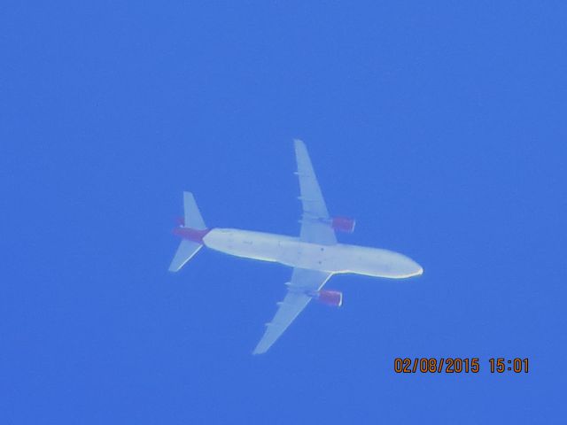 Airbus A320 (N640VA) - Virgin America flight 165 from EWR to LAX over Southeastern Kansas at 34,000 feet.