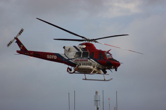 N232SD — - N232SD, a Bell UH-1H, is seen lifting off the San Diego Fire Rescue pad at MYF on 25 JAN 2021 @ approx 1635.