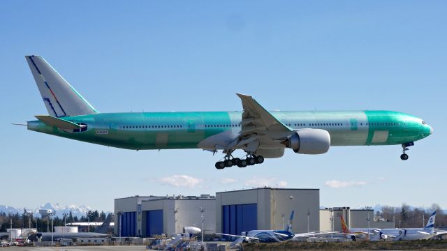 BOEING 777-300 (VQ-BFL) - BOE349 on final to Rwy 16R to complete a B1 flight on 3.10.19. (B777-3M0(ER) / ln 1595 / cn 65309). The aircraft is using temporary reg #N5028Y.