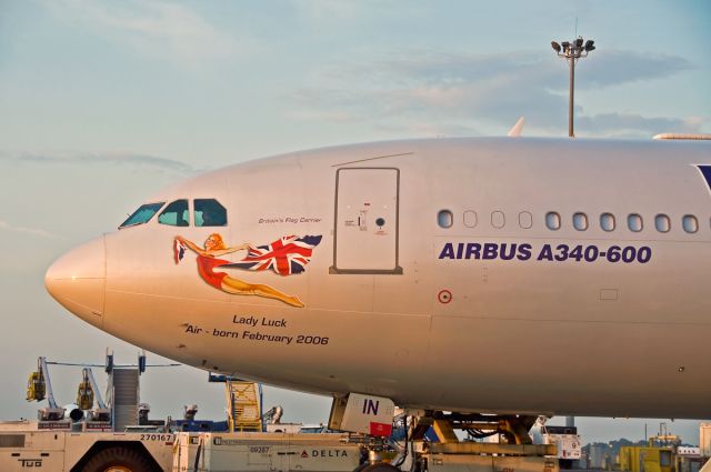 Airbus A340-600 (G-VWIN) - Lucky Lady Sunset @ KBOS Logan Airport