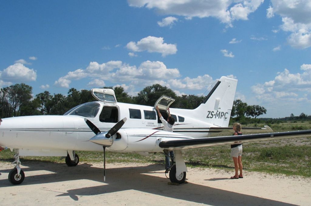 Cessna 402 (ZS-MPC) - At a bush strip in Botswana.