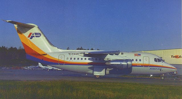 British Aerospace BAe-146-100 (N146AP) - scanned from postcardbr /air pac