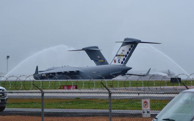 Boeing Globemaster III (93-0602) - The first two C17s (00-0183 and 93-0602) being welcomed to the NC ANG 145th Airlift Wing at KCLT - 4/7/18