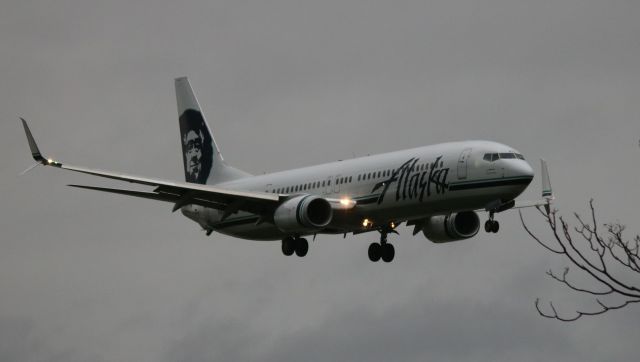 Boeing 737-800 (N433AS) - On Final, Landing 12R, Diverted from SFO  01-18-2017