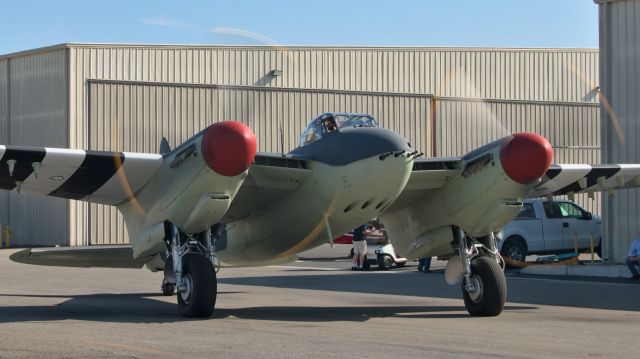 De Havilland Mosquito (N474PZ) - Charles Somer's Mosquito FB Mk VI running up the engines before taxing out for a flight demonstration at the Planes of Fame Air Museum.