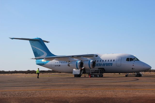 Avro Avroliner (RJ-85) (VH-NJW) - RJ85 on Cobham Closed Charter service at YMEK . Whilst not needed at YMEK this aircraft runs a Gravel Kit which includes larger tyres, lower tyre pressures and chip resistant paint 