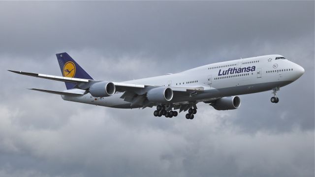 BOEING 747-8 (D-ABYG) - BOE26 on final approach to runway 16R to complete a flight test on 1/25/13. (LN:1470 c/n 37831).