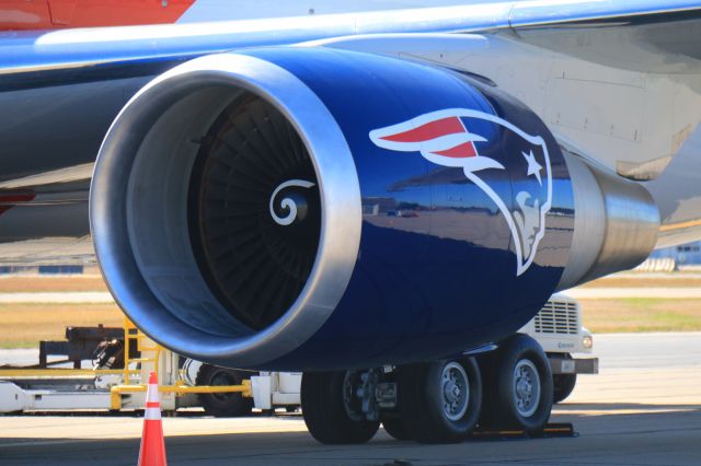 BOEING 767-300 (N36NE) - New England Patriots team plane preparing to takeoff with team for first time, from TF Green Airport in Providence to Tampa. 